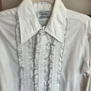 Retro Ruffle Vintage Fine Formal Fashions National Shirt Shops Tuxedo Shirt sz M